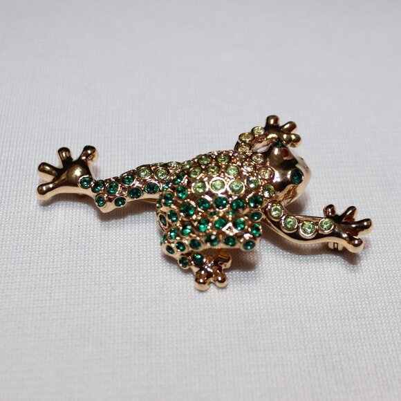 Monet Green Frog Rhinstone Brooch - Picture 5 of 14